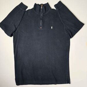 Polo Ralph Lauren Mens XLT Tall Quarter Zip French Rib Cotton Sweater Black